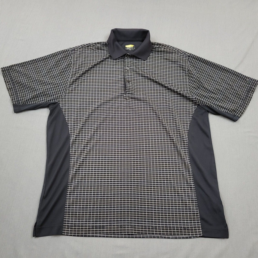 Greg Norman Play Dry Mens Large Black White Grid Checkered‎ Golf Polo Shirt L